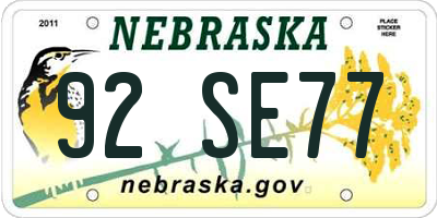 NE license plate 92SE77