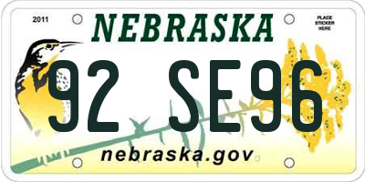 NE license plate 92SE96
