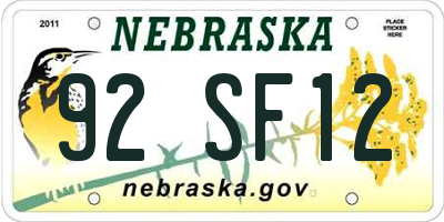 NE license plate 92SF12