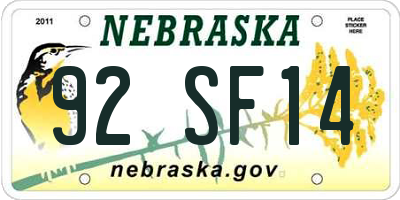 NE license plate 92SF14