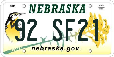NE license plate 92SF21