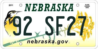 NE license plate 92SF27