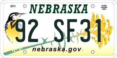 NE license plate 92SF31
