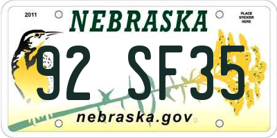 NE license plate 92SF35