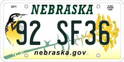 NE license plate 92SF36