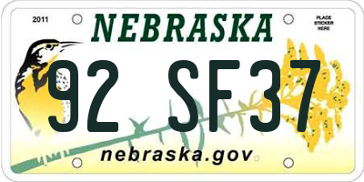 NE license plate 92SF37