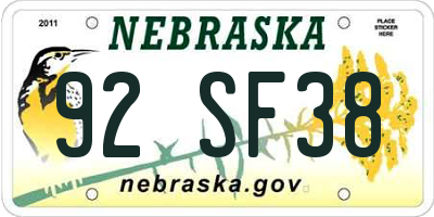 NE license plate 92SF38