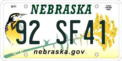 NE license plate 92SF41