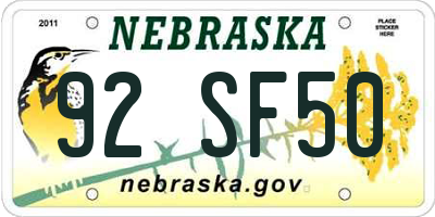NE license plate 92SF50