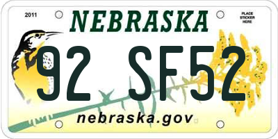NE license plate 92SF52