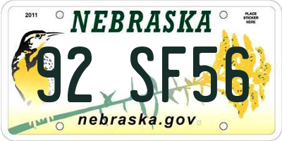 NE license plate 92SF56