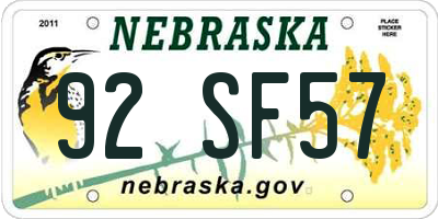 NE license plate 92SF57