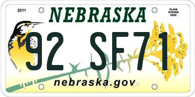 NE license plate 92SF71