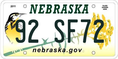 NE license plate 92SF72