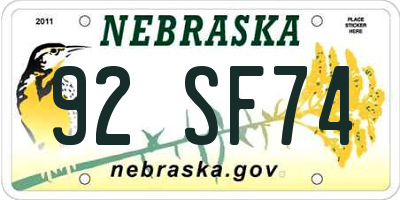 NE license plate 92SF74