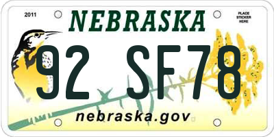 NE license plate 92SF78