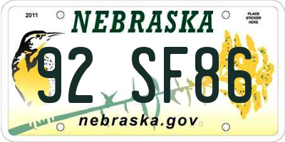 NE license plate 92SF86