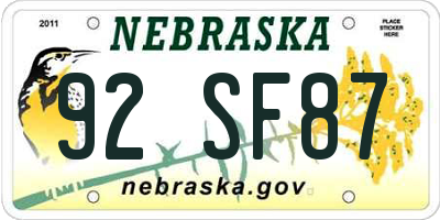NE license plate 92SF87