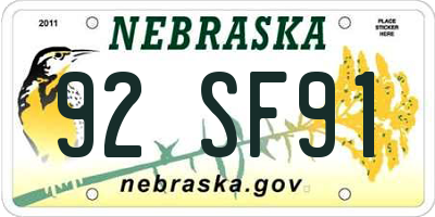 NE license plate 92SF91