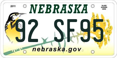 NE license plate 92SF95