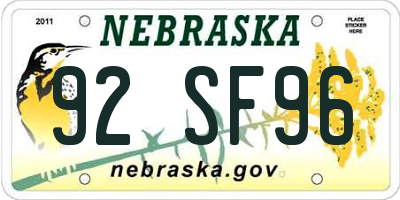 NE license plate 92SF96