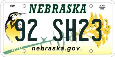 NE license plate 92SH23