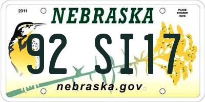 NE license plate 92SI17