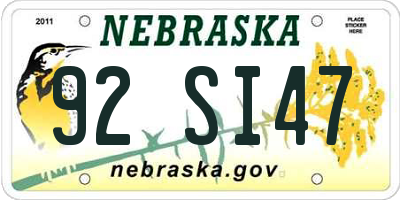 NE license plate 92SI47