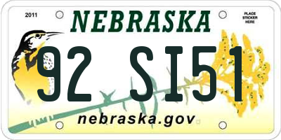 NE license plate 92SI51