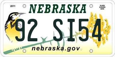 NE license plate 92SI54