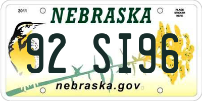 NE license plate 92SI96