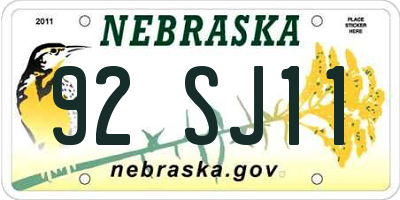 NE license plate 92SJ11