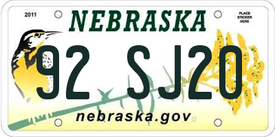 NE license plate 92SJ20