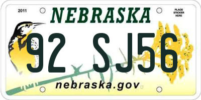NE license plate 92SJ56