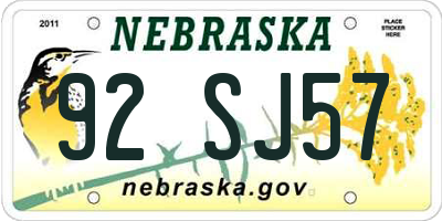 NE license plate 92SJ57