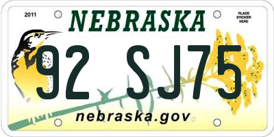 NE license plate 92SJ75
