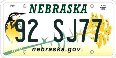 NE license plate 92SJ77