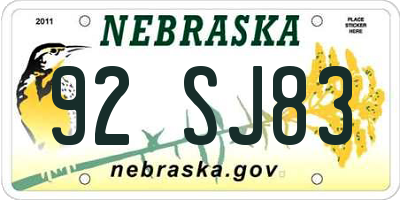 NE license plate 92SJ83