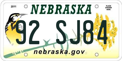 NE license plate 92SJ84