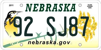 NE license plate 92SJ87