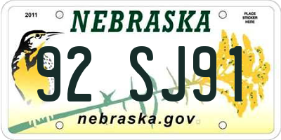 NE license plate 92SJ91