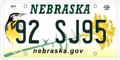 NE license plate 92SJ95