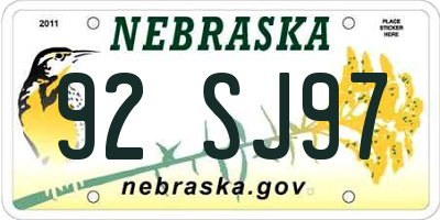NE license plate 92SJ97