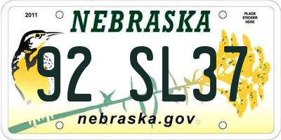 NE license plate 92SL37