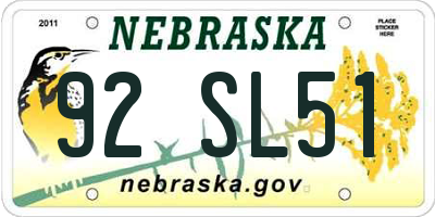 NE license plate 92SL51