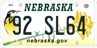 NE license plate 92SL64