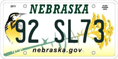NE license plate 92SL73