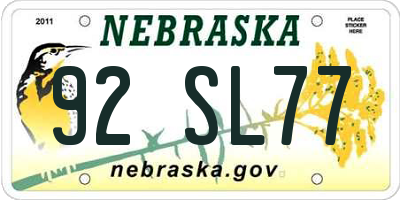 NE license plate 92SL77