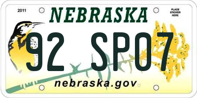 NE license plate 92SP07