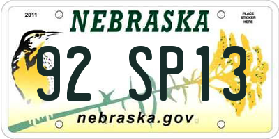 NE license plate 92SP13